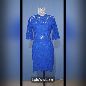 Lulu's Cobalt Blue Lace Long Sleeve Dress